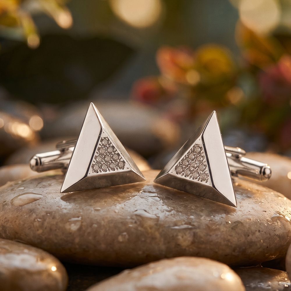 Silver Triangle Toggle Cufflinks For Him Gold Vermeil (2.5 Micron) White