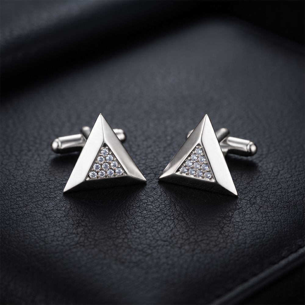 Silver Triangle Toggle Cufflinks For Him Gold Vermeil (2.5 Micron) White