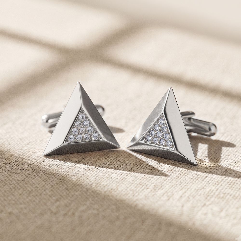 Silver Triangle Toggle Cufflinks For Him Gold Vermeil (2.5 Micron) White
