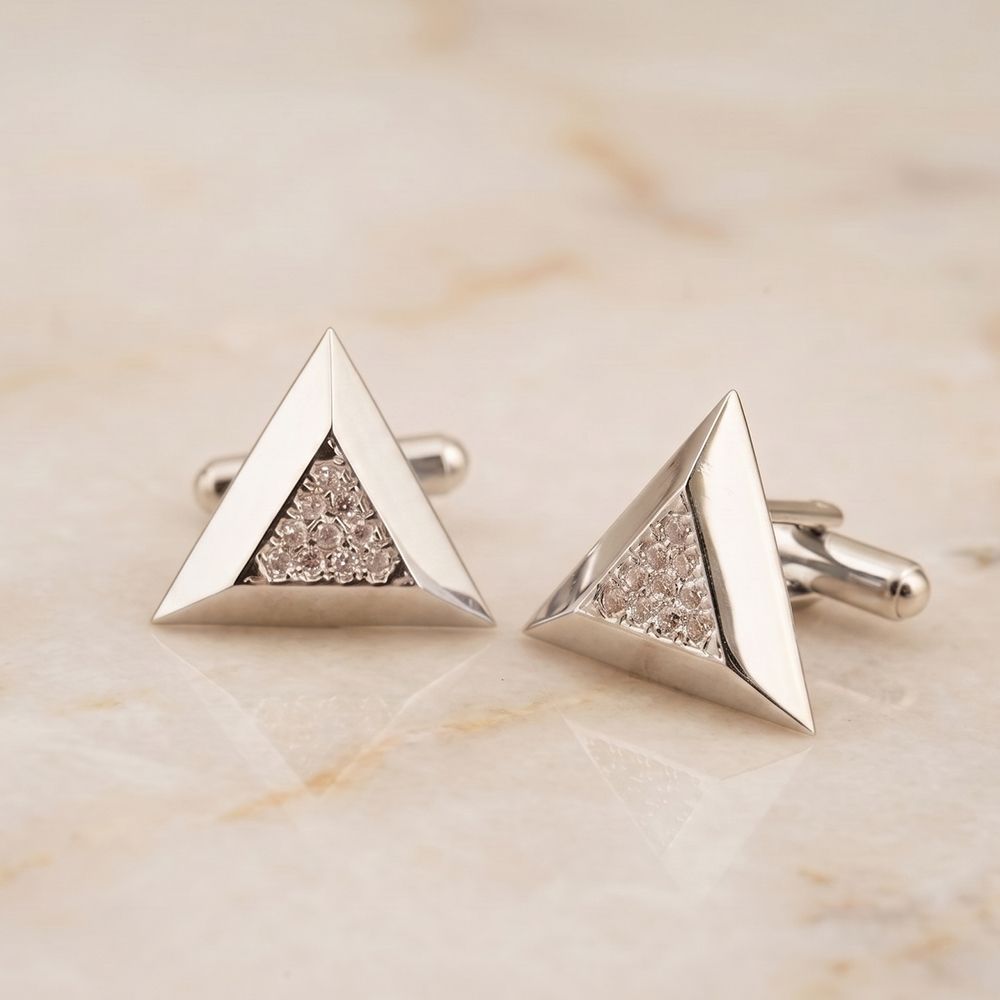 Silver Triangle Toggle Cufflinks For Him Gold Vermeil (2.5 Micron) White