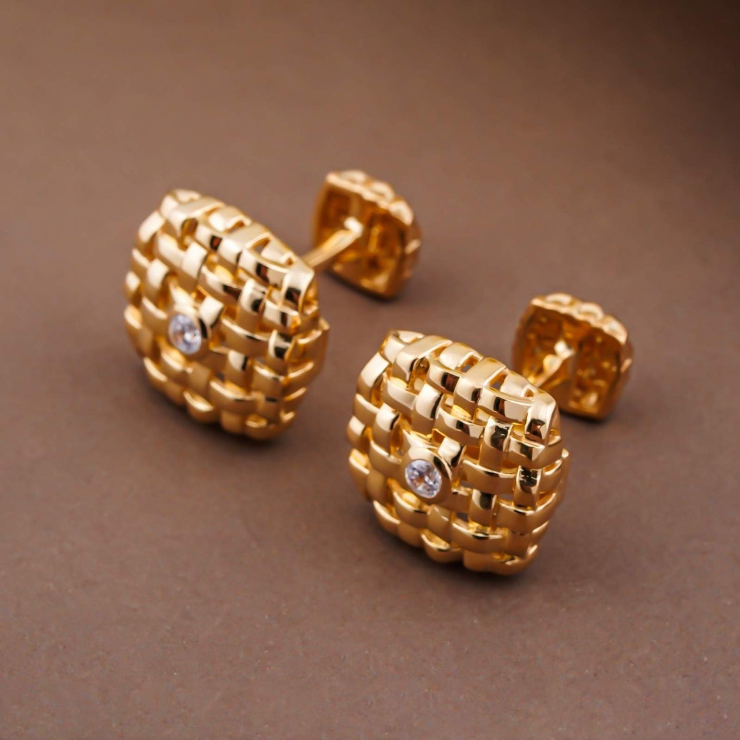 Silver Vannerie Cufflinks With 14K Gold Plated