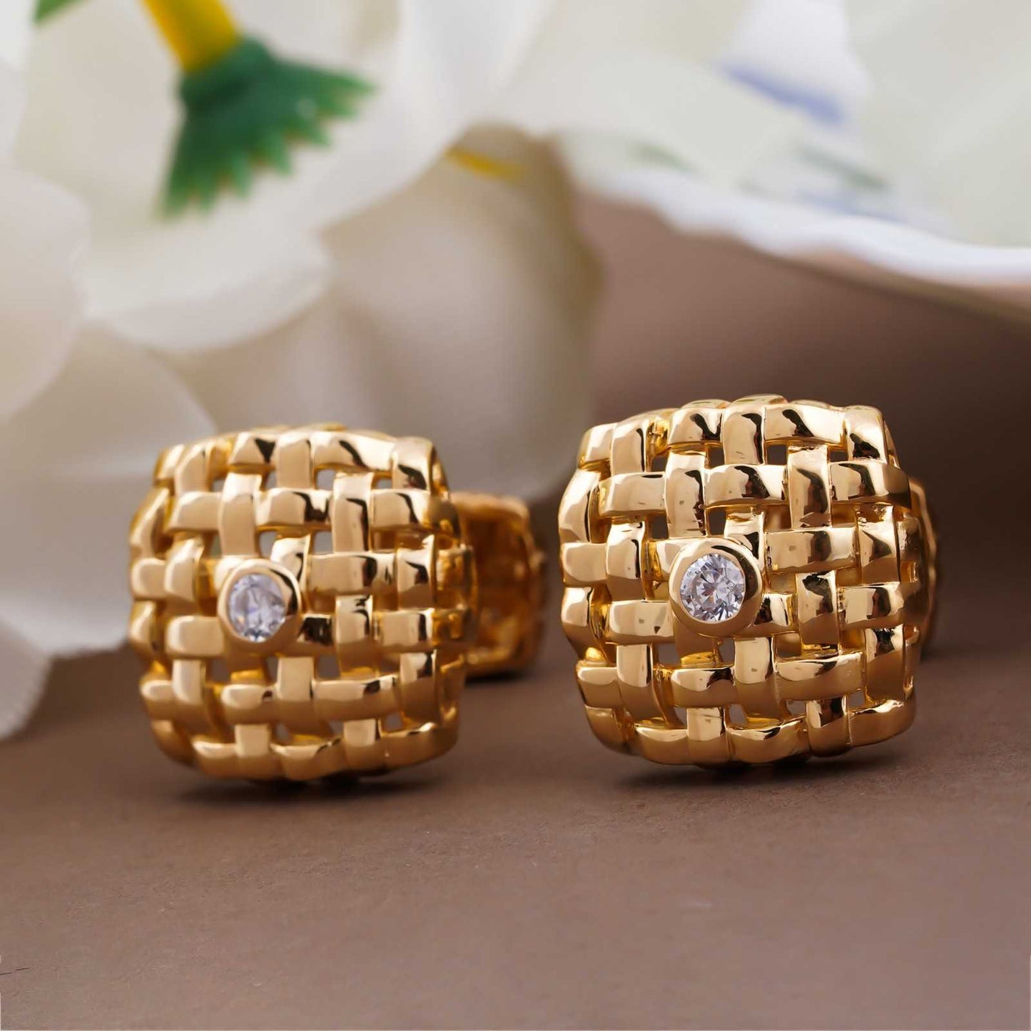 Silver Vannerie Cufflinks With 14K Gold Plated
