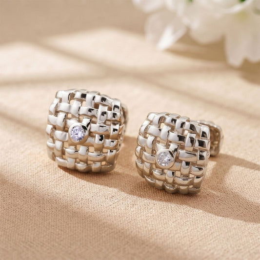 Silver Vannerie Cufflinks With 14K Gold Plated Gold Vermeil (2.5 Micron) White