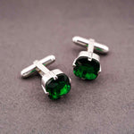 Silver Green Emerald Solitaire Cufflinks For Him
