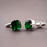 Silver Green Emerald Solitaire Cufflinks For Him