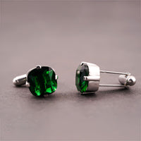 Silver Green Emerald Solitaire Cufflinks For Him