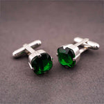Silver Green Emerald Solitaire Cufflinks For Him