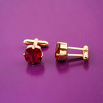 Silver Red Garnet Solitaire Cufflinks For Him With 14K Gold Over