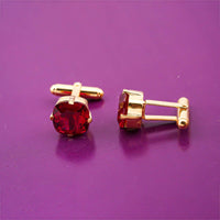 Silver Red Garnet Solitaire Cufflinks For Him With 14K Gold Over
