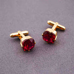 Silver Red Garnet Solitaire Cufflinks For Him With 14K Gold Over