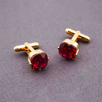 Silver Red Garnet Solitaire Cufflinks For Him With 14K Gold Over