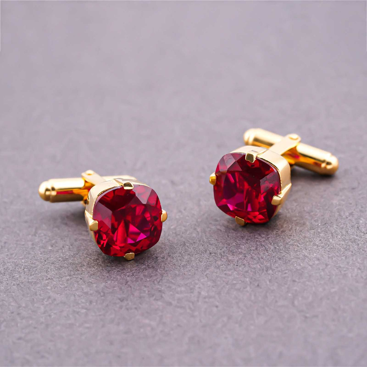 Silver Red Garnet Solitaire Cufflinks For Him With 14K Gold Over