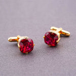 Silver Red Garnet Solitaire Cufflinks For Him With 14K Gold Over