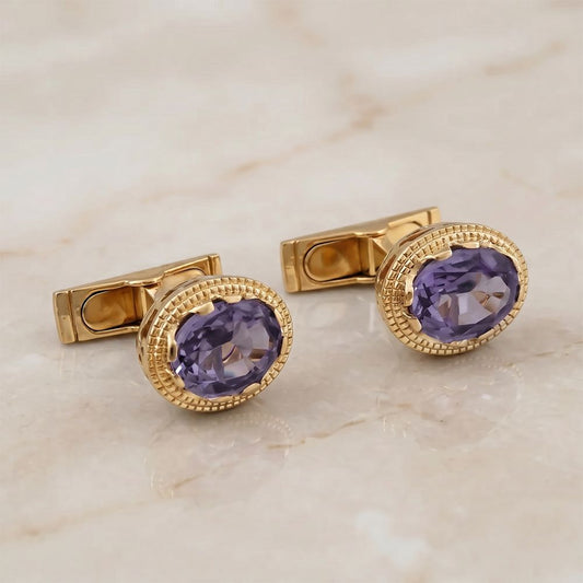 Blue Tanzanite Solitaire Cufflinks For Men Gold Vermeil (2.5 Micron) Gold