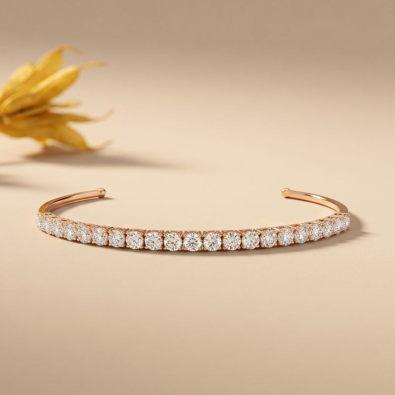 2.30 Ct Round Cut Lab Grown Diamond Open Cuff Bangle Bracelet for Women Rose gold