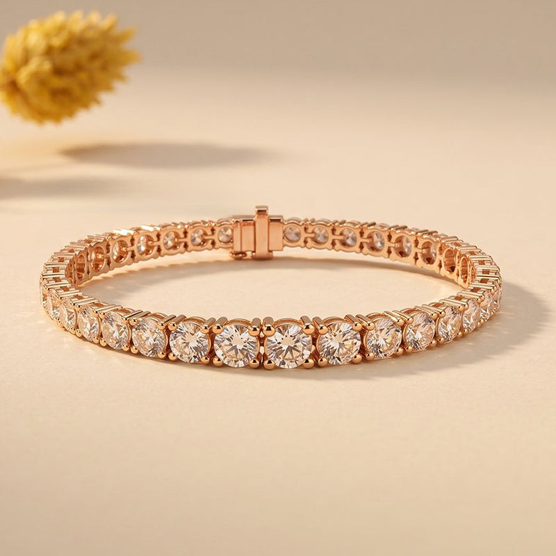 13.20 Ct Round Cut Lab Grown Diamond Sculpted Gallery Bracelet for Women Rose Gold