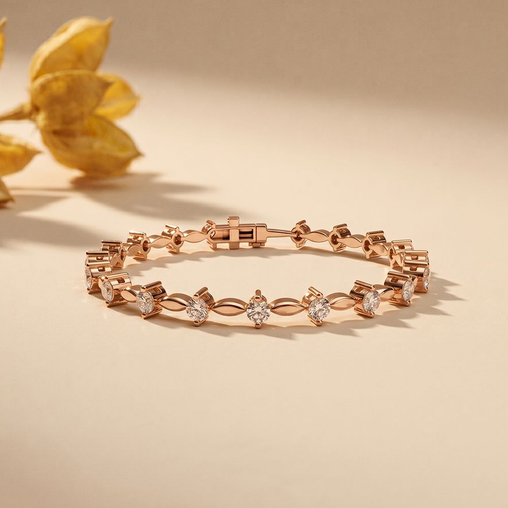 2.10 Ct Round Cut Lab Grown Diamond Flowing Loop Bracelet for Women Rose Gold