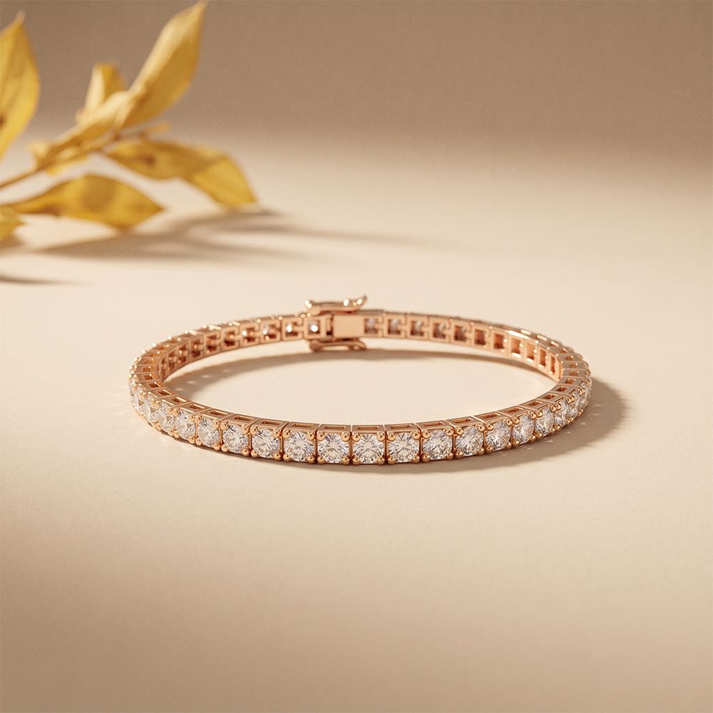 11 Ct Round Cut Lab Grown Diamond Chevron Frame Tennis Bracelet for Women Rose Gold