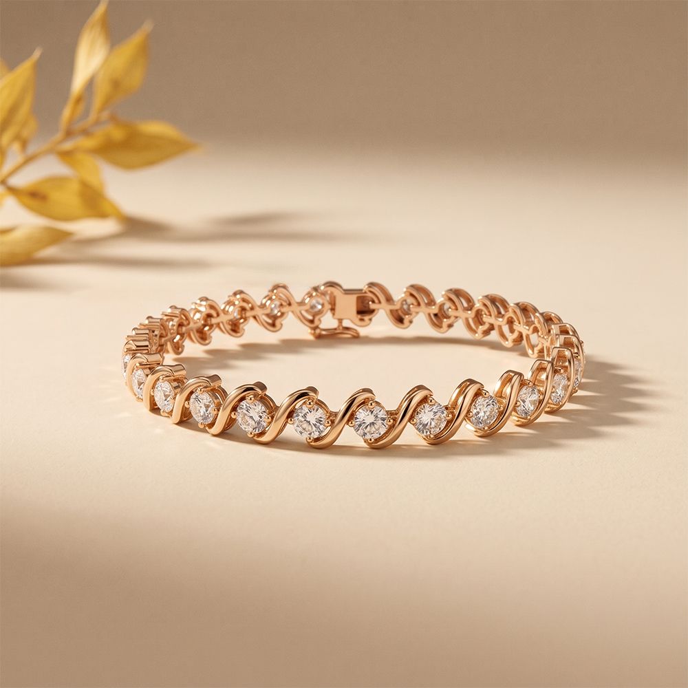 6.45 Ct Round Cut Lab Grown Diamond Wave Crossover Bracelet for Women Rose Gold
