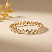 6.45 Ct Round Cut Lab Grown Diamond Wave Crossover Bracelet for Women Gold