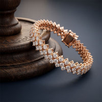 6 Ct Round Cut Lab Grown Diamond Double Chevron Bracelet for Women Rose Gold