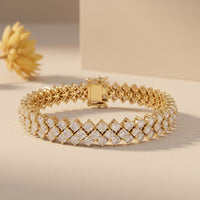 6 Ct Round Cut Lab Grown Diamond Double Chevron Bracelet for Women Gold