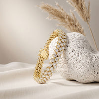6 Ct Round Cut Lab Grown Diamond Double Chevron Bracelet for Women Gold