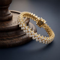 6 Ct Round Cut Lab Grown Diamond Double Chevron Bracelet for Women Gold