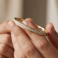 3.45 Ct Round Cut Lab Grown Diamond Inset Sparkle Bangle Bracelet for Women Rose Gold