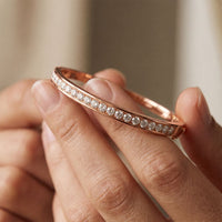 3.45 Ct Round Cut Lab Grown Diamond Inset Sparkle Bangle Bracelet for Women Rose Gold