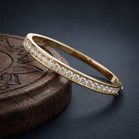 3.45 Ct Round Cut Lab Grown Diamond Inset Sparkle Bangle Bracelet for Women Gold