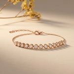 1.45 Ct Round Cut Lab Grown Diamond Beaded Halo Station Bracelet Rose Gold