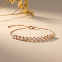 1.45 Ct Round Cut Lab Grown Diamond Beaded Halo Station Bracelet Rose Gold