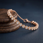 1.45 Ct Round Cut Lab Grown Diamond Beaded Halo Station Bracelet Rose Gold