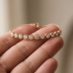 1.45 Ct Round Cut Lab Grown Diamond Beaded Halo Station Bracelet Rose Gold