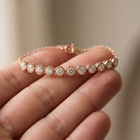 1.45 Ct Round Cut Lab Grown Diamond Beaded Halo Station Bracelet Rose Gold