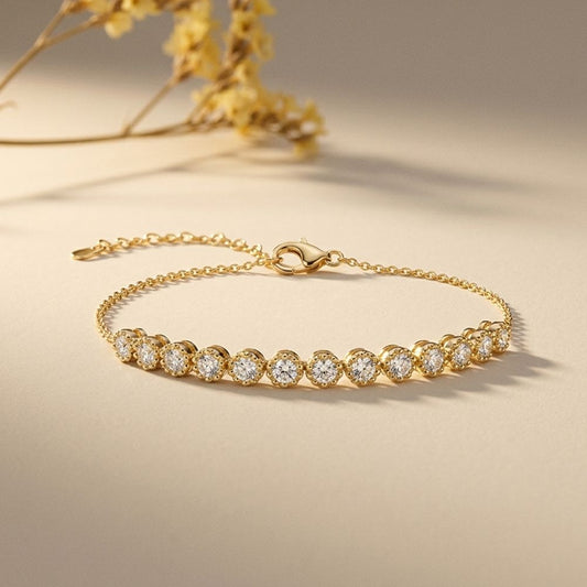 1.45 Ct Round Cut Lab Grown Diamond Beaded Halo Station Bracelet Gold
