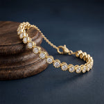 1.45 Ct Round Cut Lab Grown Diamond Beaded Halo Station Bracelet Gold
