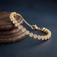1.45 Ct Round Cut Lab Grown Diamond Beaded Halo Station Bracelet Gold