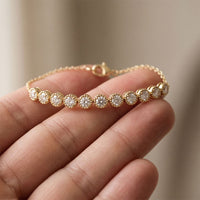 1.45 Ct Round Cut Lab Grown Diamond Beaded Halo Station Bracelet Gold