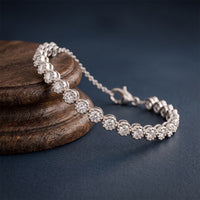 1.45 Ct Round Cut Lab Grown Diamond Beaded Halo Station Bracelet White