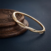 0.70 Ct Round Cut Lab Grown Diamond Sculpted Pavé Bangle Bracelet Gold