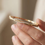 0.70 Ct Round Cut Lab Grown Diamond Sculpted Pavé Bangle Bracelet Gold