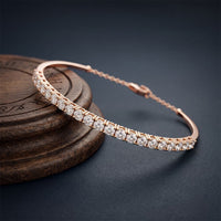 2.30 Ct Round Cut Lab Grown Diamond Beaded Prong Bangle Bracelet Rose Gold