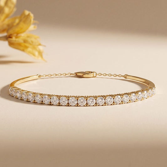 2.30 Ct Round Cut Lab Grown Diamond Beaded Prong Bangle Bracelet Gold