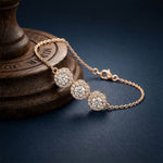 1.30 Ct Round Cut Lab Grown Diamond Triple Halo Chain Bracelet Rose Gold