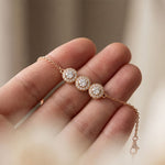 1.30 Ct Round Cut Lab Grown Diamond Triple Halo Chain Bracelet Rose Gold
