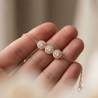 1.30 Ct Round Cut Lab Grown Diamond Triple Halo Chain Bracelet Rose Gold