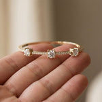 2.60 Ct Round Cut Lab Grown Diamond Triple Solitaire Sculpted Bangle Bracelet Gold