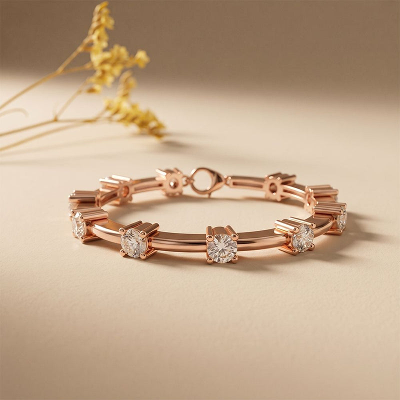 5.60 Ct Round Cut Lab Grown Diamond Open Cuff Bangle Bracelet for Women Rose Gold